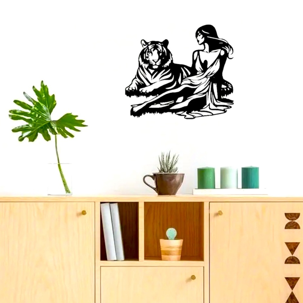 Chic Black Tiger and Woman Wall Decal